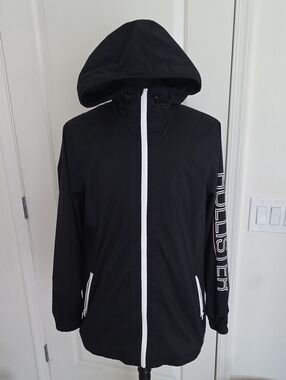 Hollister x Khalid Black Hooded Windbreaker with White Trim
